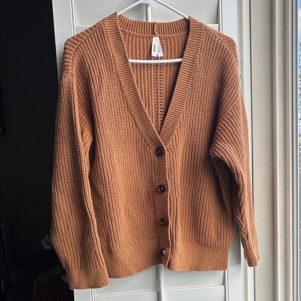 Pact V-Neck Button Front Cardigan Sweater - Camel